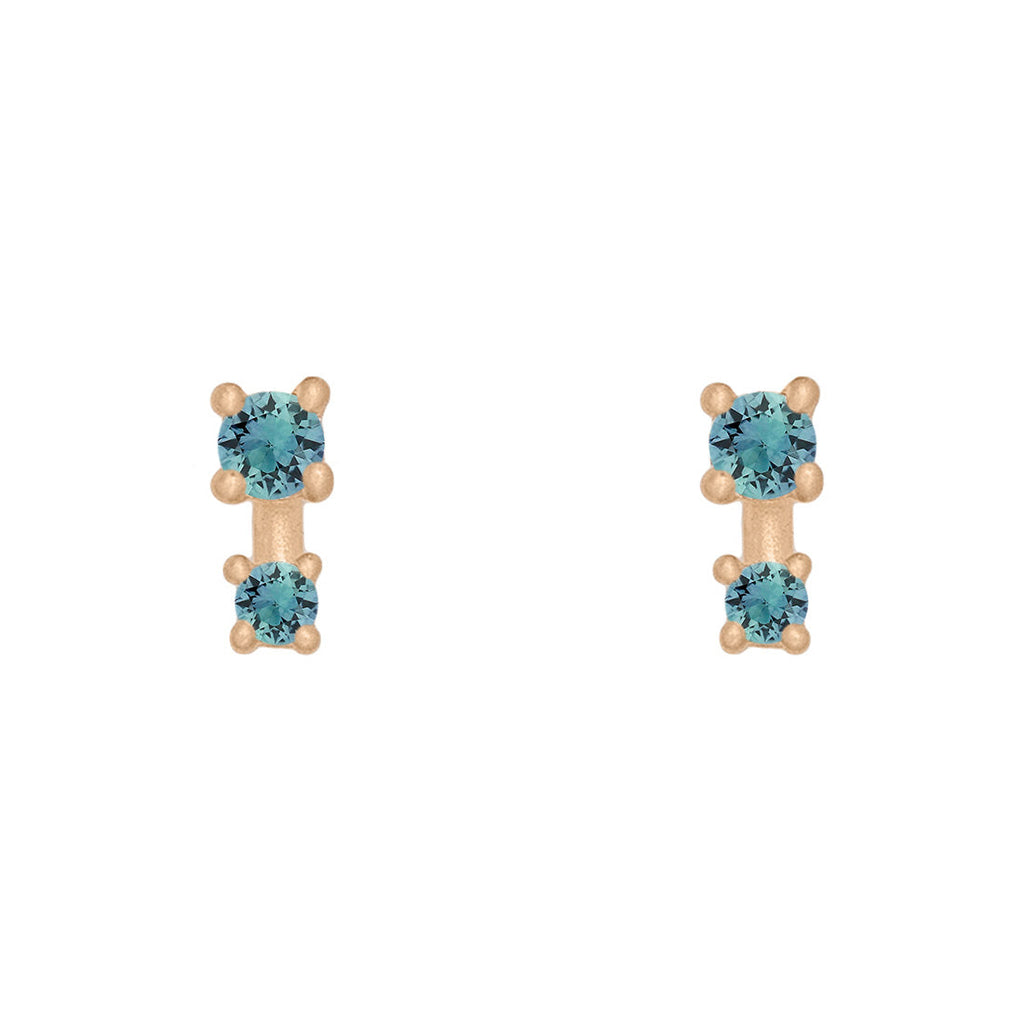 Double Teal Sapphire Earring Studs in 14k Gold Single By Valley Rose Ethical Jewelry