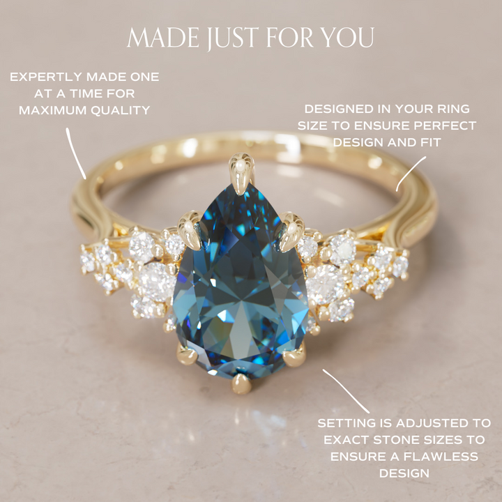 Alwynn Pear Blue Sapphire Unique Vintage Engagement Ring By Valley Rose