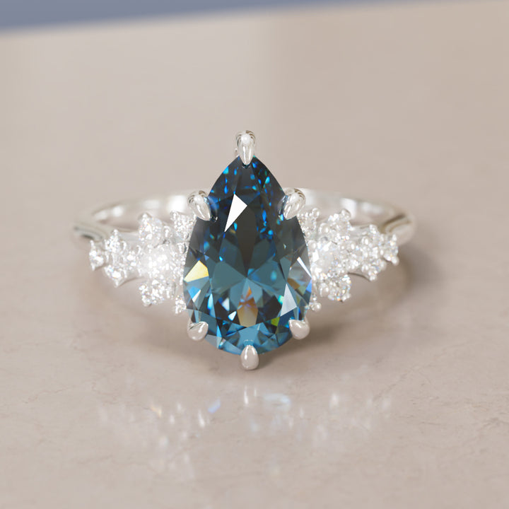Alwynn Pear Blue Sapphire Unique Vintage Engagement Ring By Valley Rose