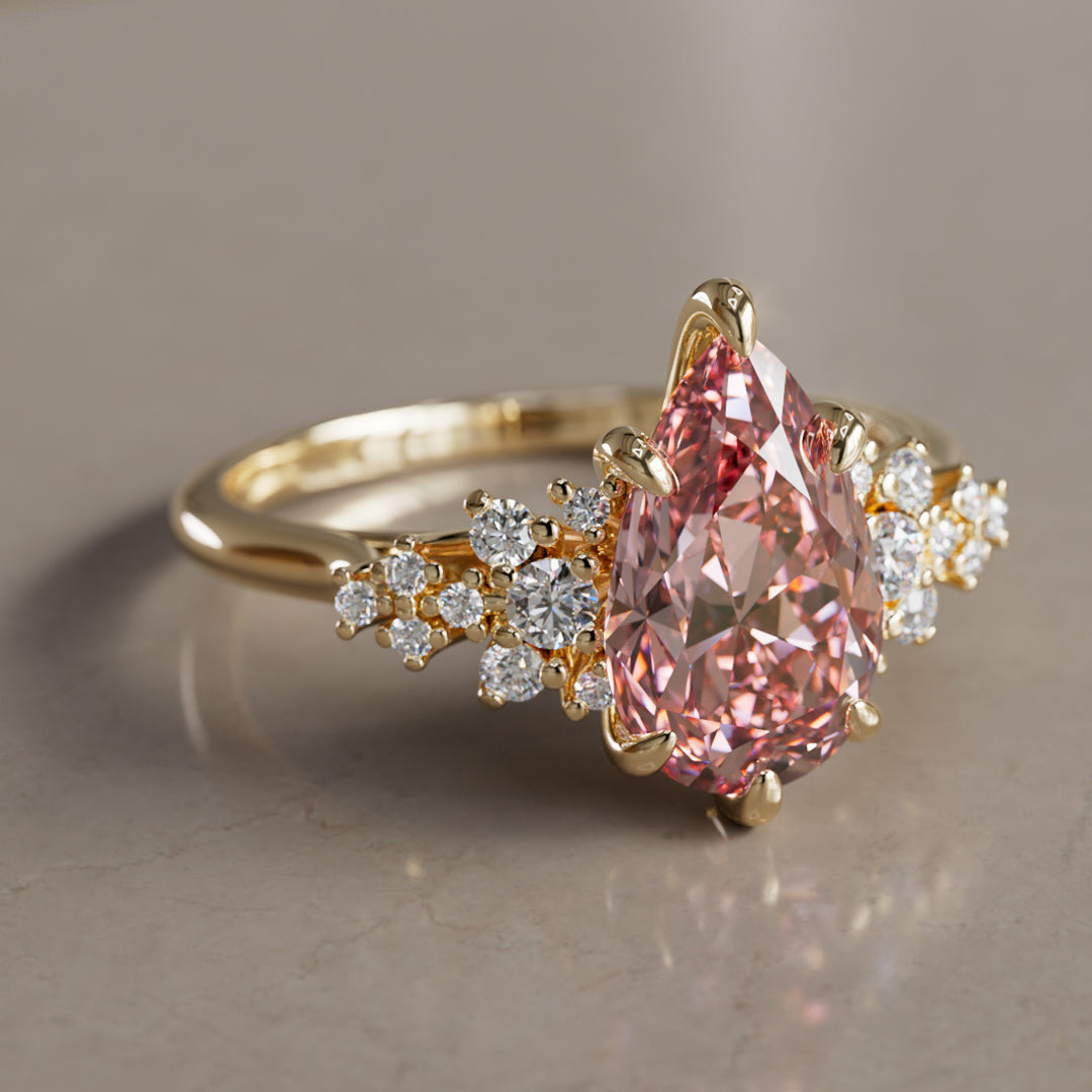 Alwynn Pear Pink Lab Diamond Unique Vintage Engagement Ring By Valley Rose