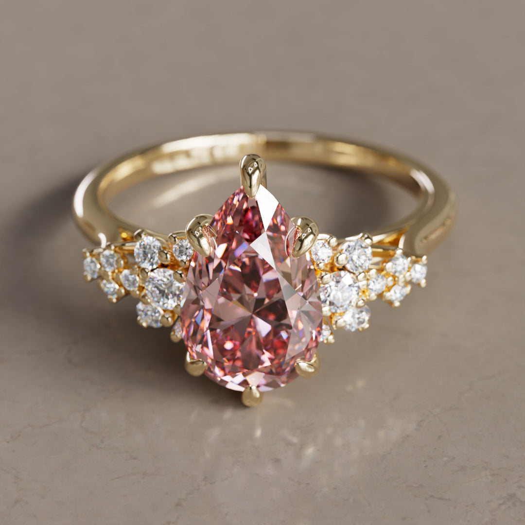 Alwynn Pear Pink Lab Diamond Unique Vintage Engagement Ring By Valley Rose
