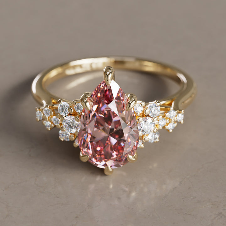 Alwynn Pear Pink Lab Diamond Unique Vintage Engagement Ring By Valley Rose