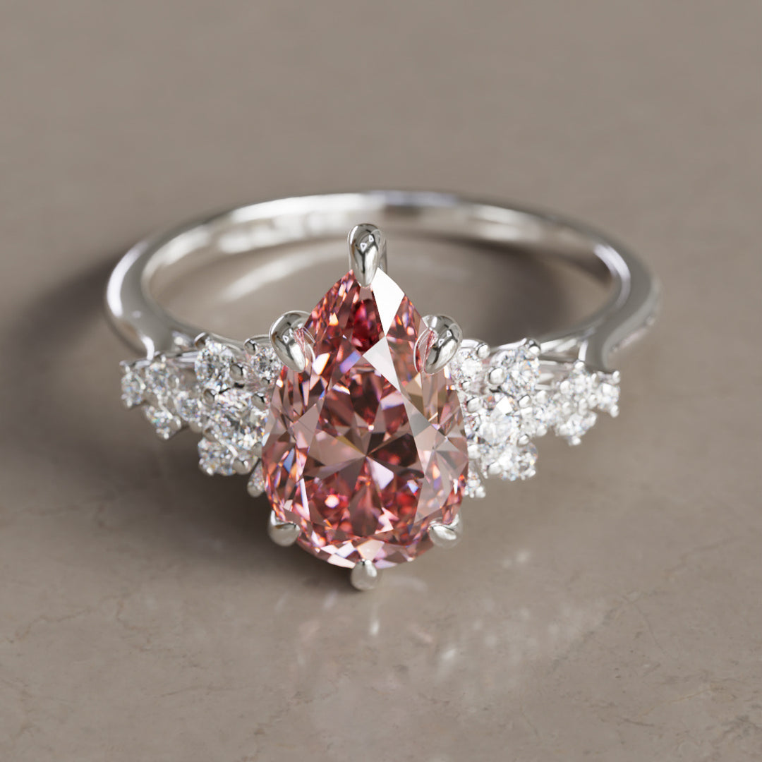 Alwynn Pear Pink Lab Diamond Unique Vintage Engagement Ring By Valley Rose