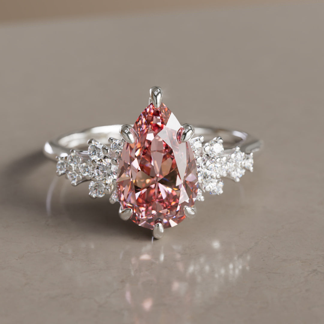 Alwynn Pear Pink Lab Diamond Unique Vintage Engagement Ring By Valley Rose