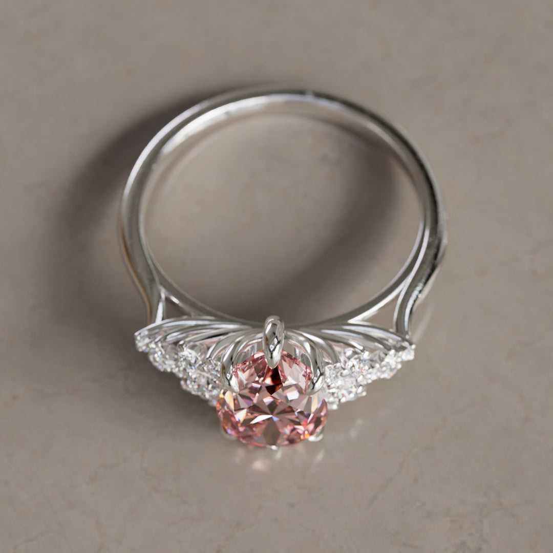 Alwynn Pear Pink Lab Diamond Unique Vintage Engagement Ring By Valley Rose