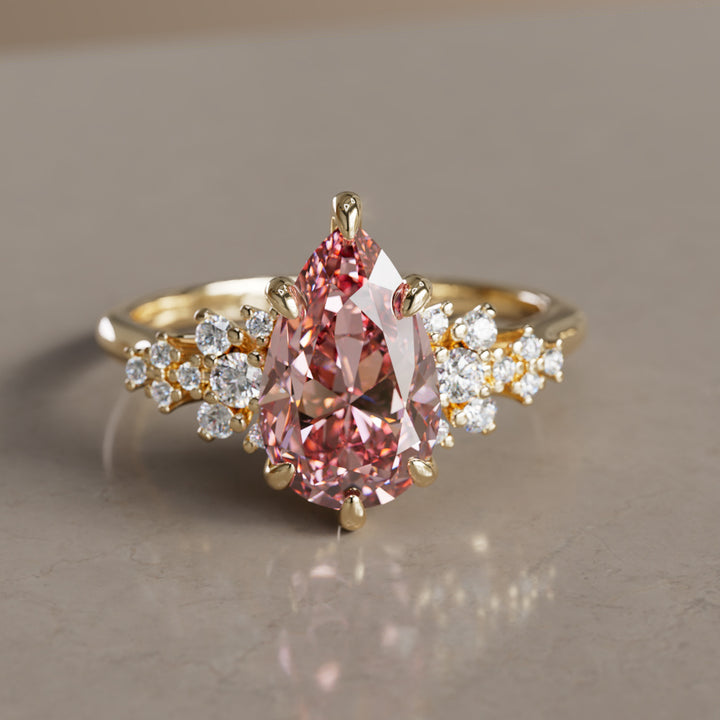 Alwynn Pear Pink Lab Diamond Unique Vintage Engagement Ring By Valley Rose