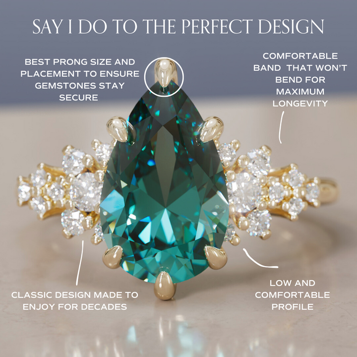 Alwynn Pear Teal Sapphire Unique Vintage Engagement Ring By Valley Rose