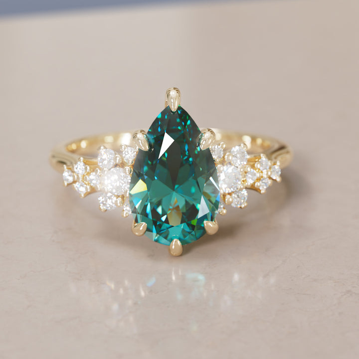 Alwynn Pear Teal Sapphire Unique Vintage Engagement Ring By Valley Rose