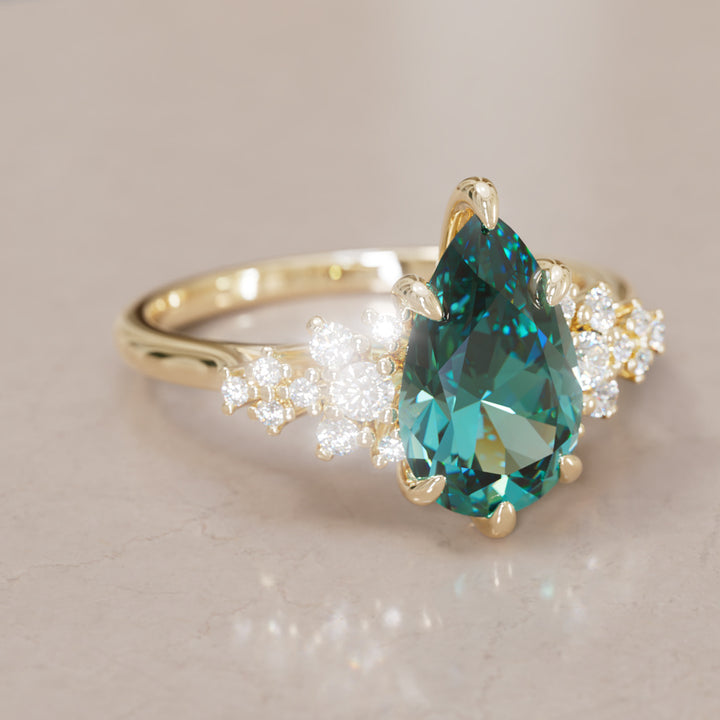 Alwynn Pear Teal Sapphire Unique Vintage Engagement Ring By Valley Rose