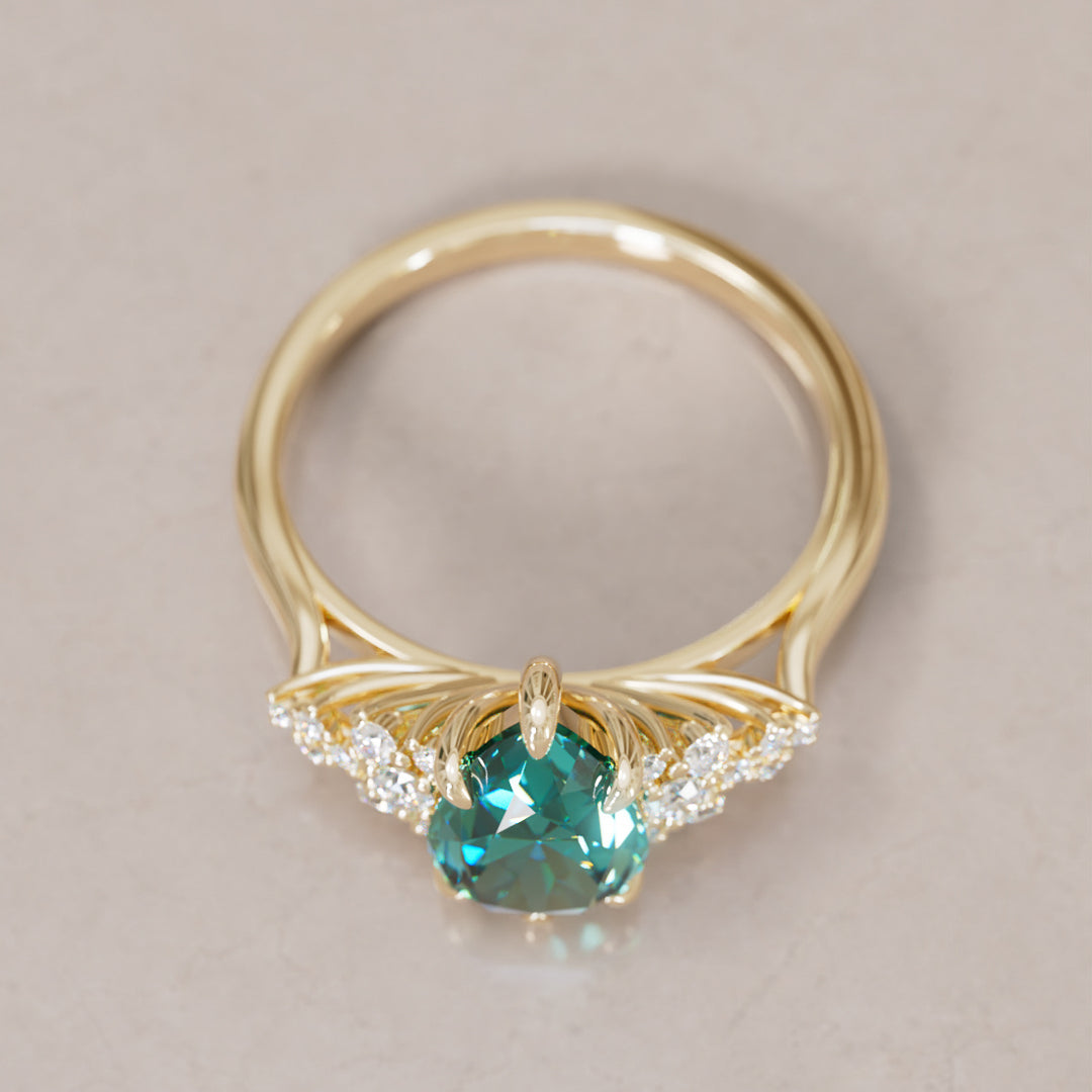 Alwynn Pear Teal Sapphire Unique Vintage Engagement Ring By Valley Rose