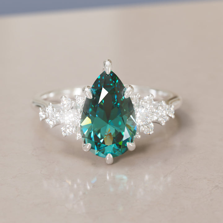 Alwynn Pear Teal Sapphire Unique Vintage Engagement Ring By Valley Rose