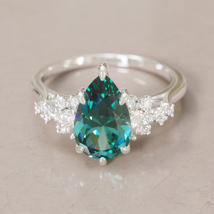 Alwynn Pear Teal Sapphire Unique Vintage Engagement Ring By Valley Rose