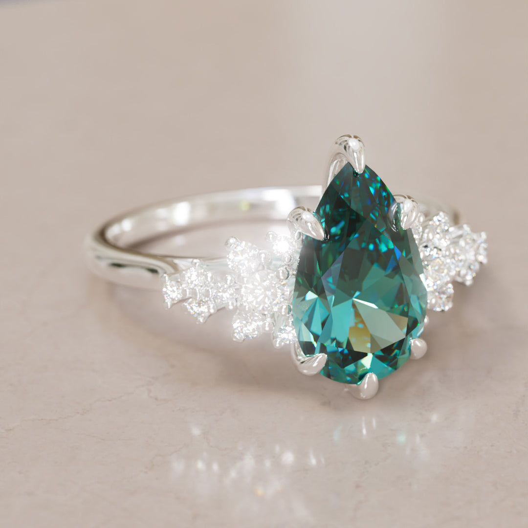 Alwynn Pear Teal Sapphire Unique Vintage Engagement Ring By Valley Rose