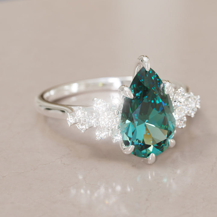 Alwynn Pear Teal Sapphire Unique Vintage Engagement Ring By Valley Rose