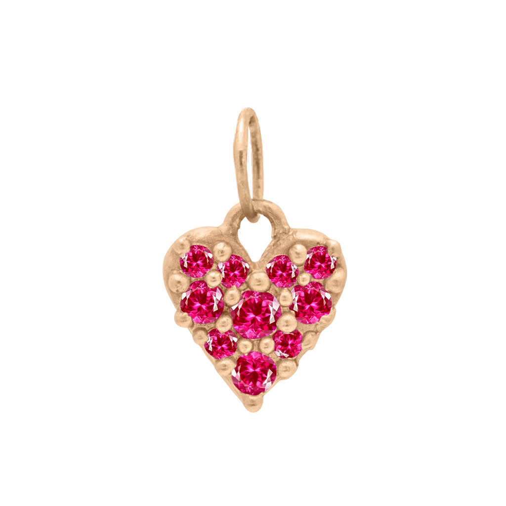 Ruby Heart Necklace - 14k Gold Pavé Pink Red Charm - Amare Necklace By Valley Rose Ethical Jewelry