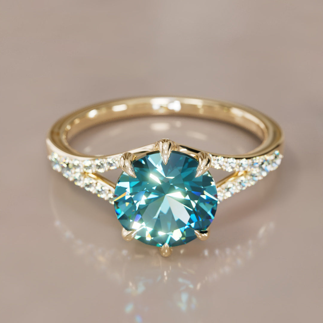 Amaya Round Blue Sapphire Modern Unique Split Shank Engagement Ring By Valley Rose