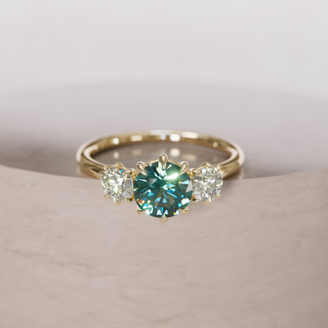 Amerie Teal Sapphire Modern Unique Three Stone Engagement Ring By Valley Rose