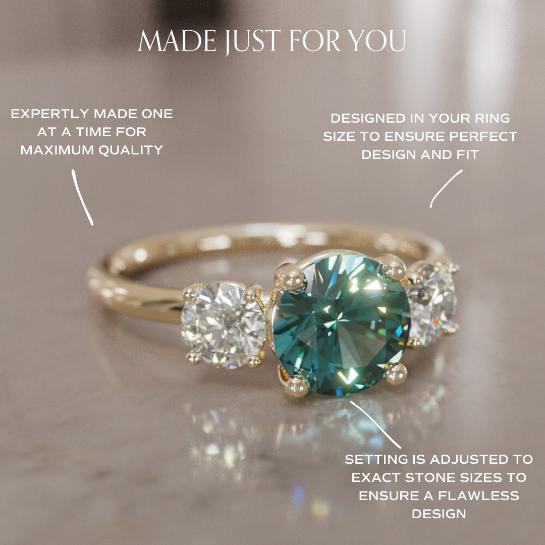Amerie Teal Sapphire Modern Unique Three Stone Engagement Ring By Valley Rose