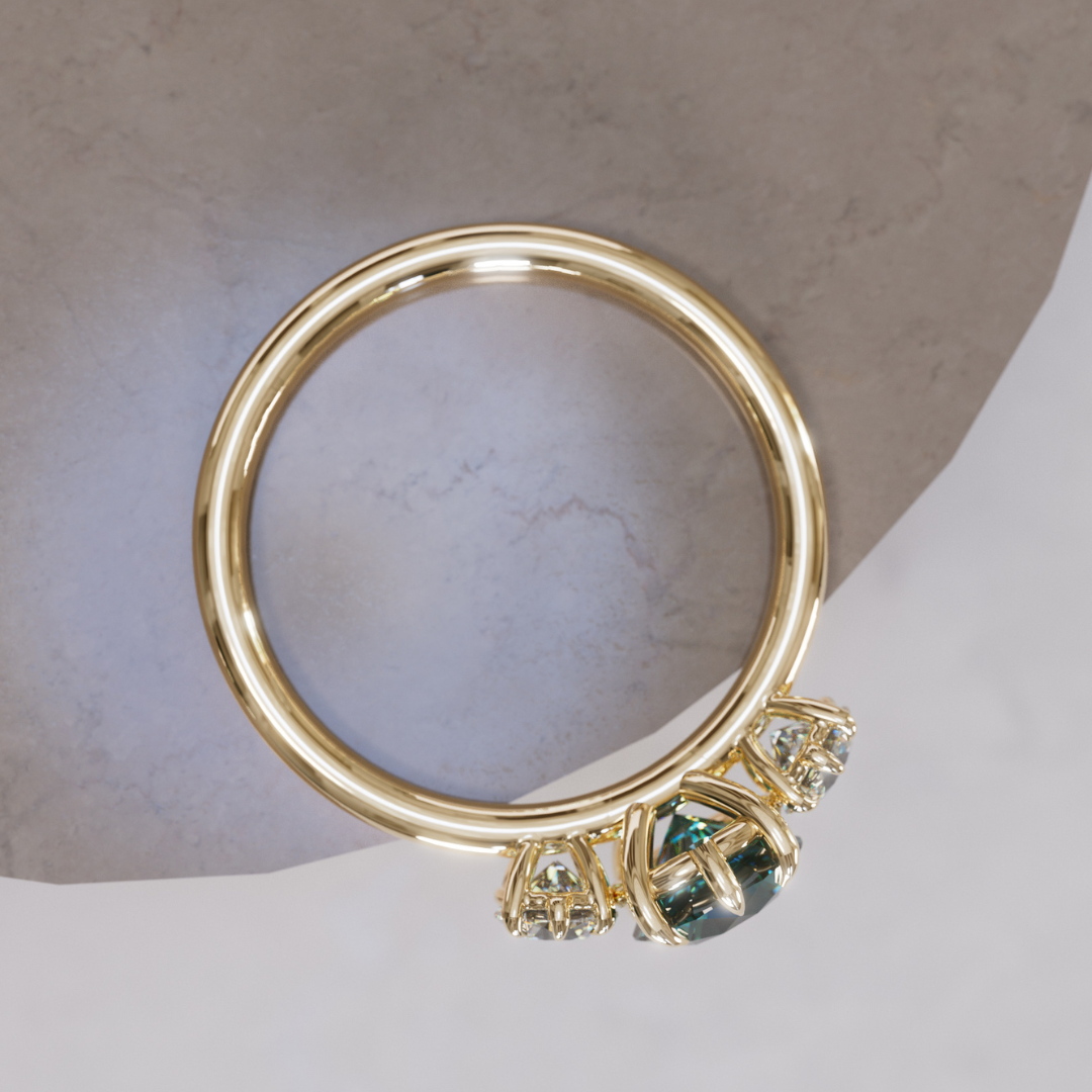 Amerie Teal Sapphire Modern Unique Three Stone Engagement Ring By Valley Rose