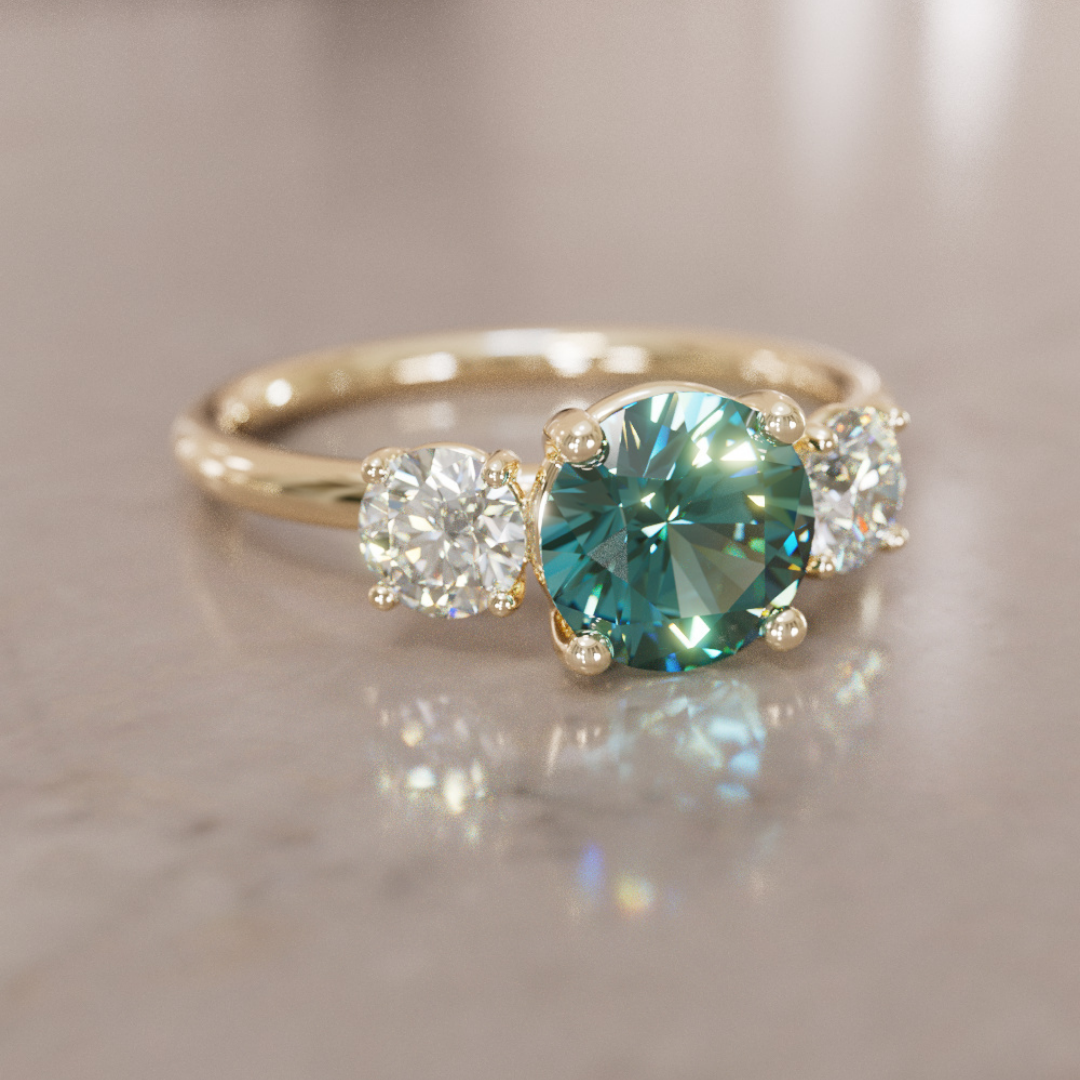 Amerie Teal Sapphire Modern Unique Three Stone Engagement Ring By Valley Rose