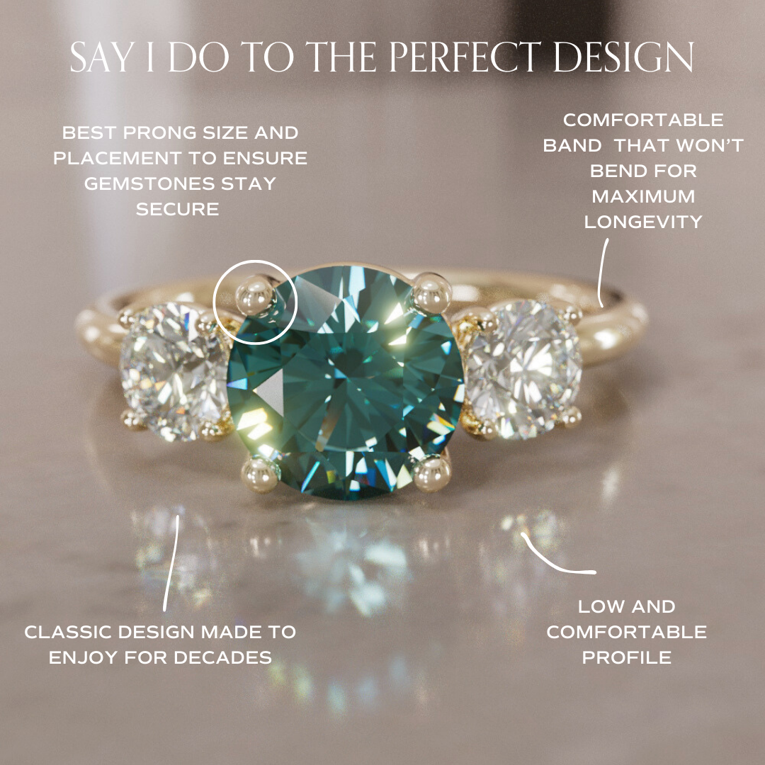 Amerie Teal Sapphire Modern Unique Three Stone Engagement Ring By Valley Rose