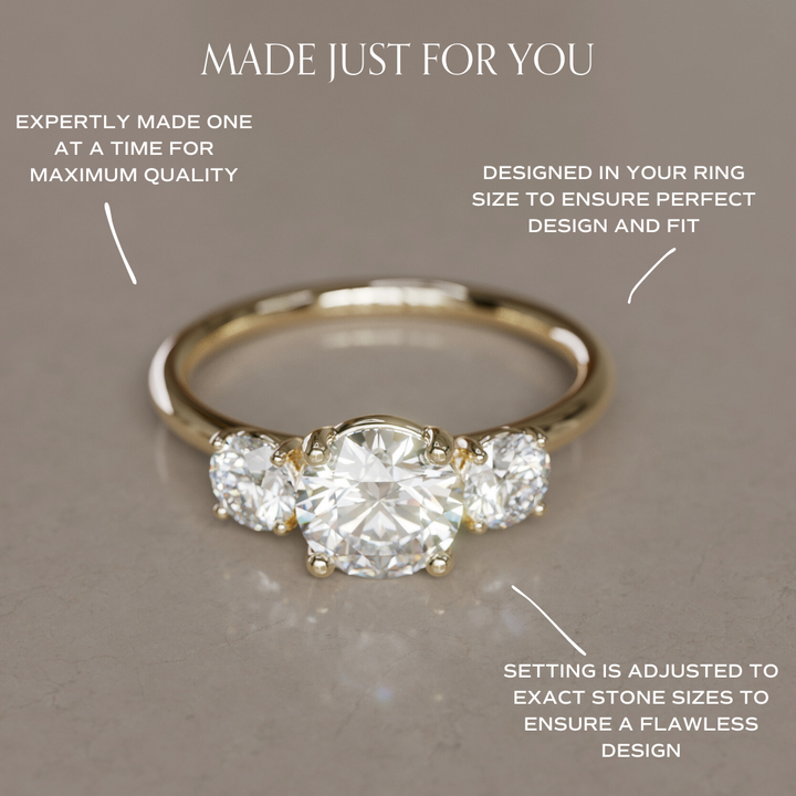 Amerie Unique Modern Round Lab Diamond Three Stone Engagement Ring By Valley Rose