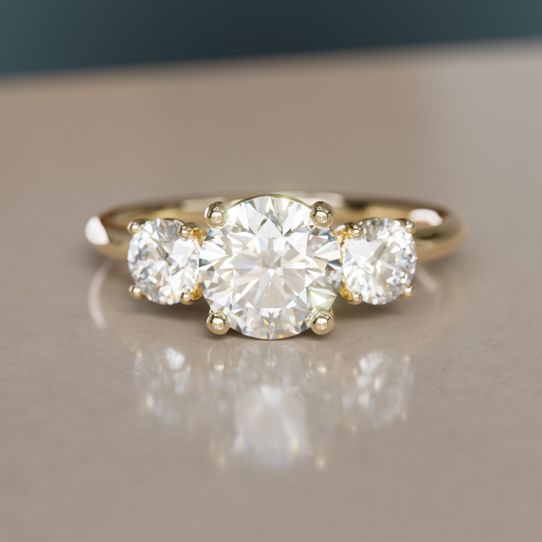 Amerie Unique Modern Round Lab Diamond Three Stone Engagement Ring By Valley Rose