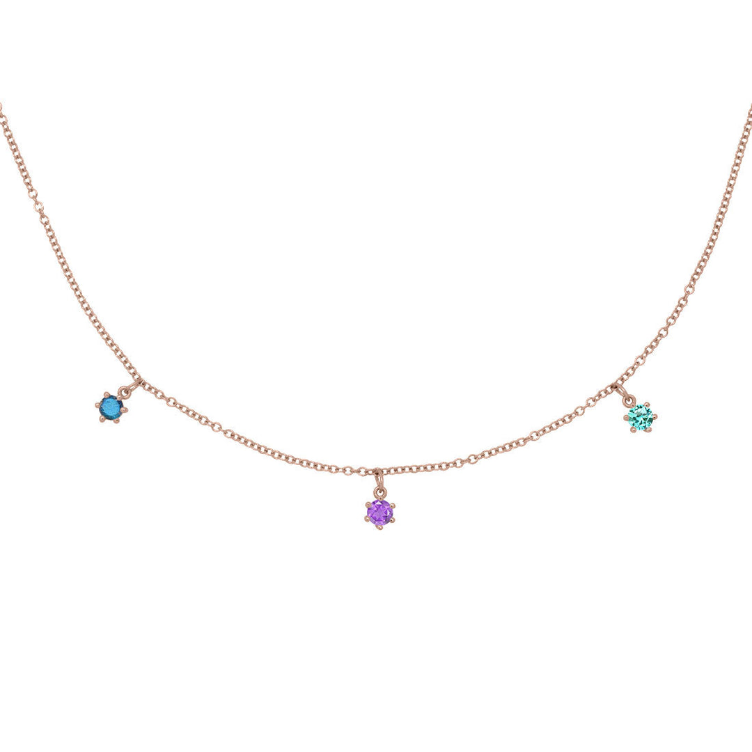 Aquarius Zodiac Gold Fringe Necklace with Amethyst, Tourmaline & Labradorite 16" Chain By Valley Rose Ethical Jewelry