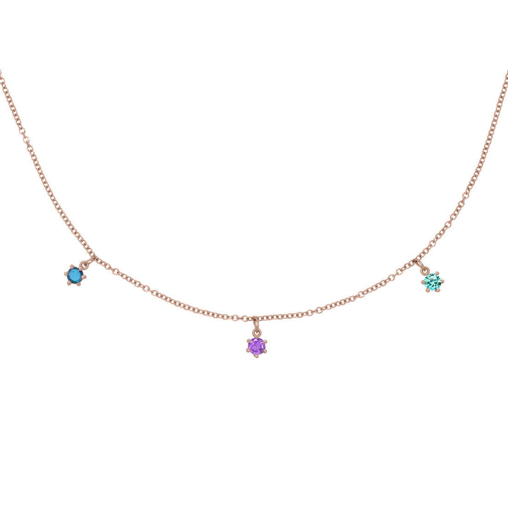Aquarius Zodiac Gold Fringe Necklace with Amethyst, Tourmaline & Labradorite 16" Chain By Valley Rose Ethical Jewelry