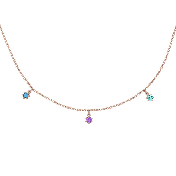 Aquarius Zodiac Gold Fringe Necklace with Amethyst Tourmaline Labradorite Valley Rose