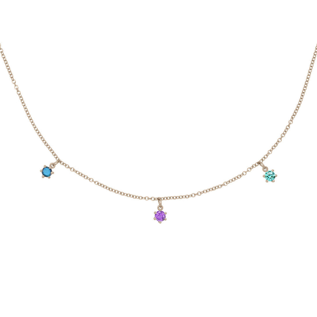 Aquarius Zodiac Gold Fringe Necklace with Amethyst, Tourmaline & Labradorite 16" Chain By Valley Rose Ethical Jewelry