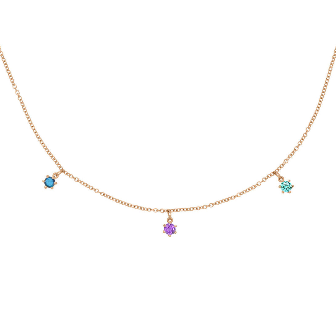 Aquarius Zodiac Gold Fringe Necklace with Amethyst, Tourmaline & Labradorite 16" Chain By Valley Rose Ethical Jewelry