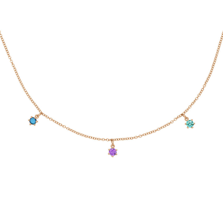 Aquarius Zodiac Gold Fringe Necklace with Amethyst, Tourmaline & Labradorite 16" Chain By Valley Rose Ethical Jewelry