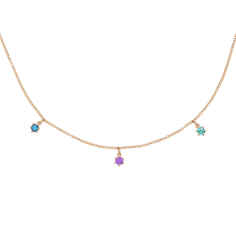 Aquarius Zodiac Gold Fringe Necklace with Amethyst, Tourmaline & Labradorite 16" Chain By Valley Rose Ethical Jewelry