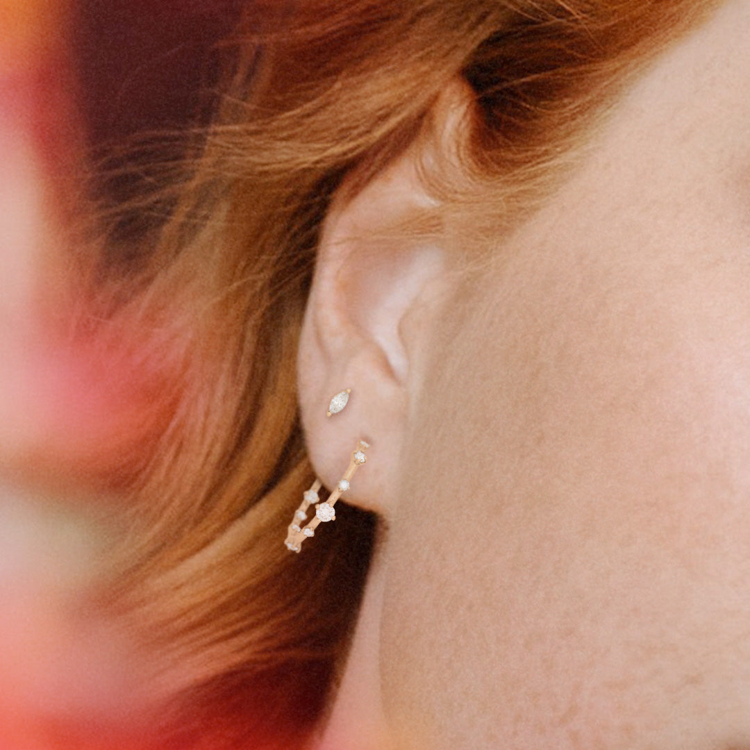 Ara Earrings | Marquise Cut Diamond Gold Studs | Valley Rose Lab Diamond Single By Valley Rose Ethical Jewelry