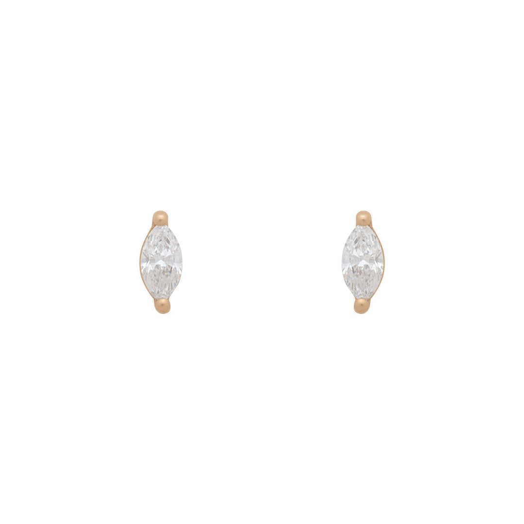 Ara Earrings | Marquise Cut Diamond Gold Studs | Valley Rose Lab Diamond Single By Valley Rose Ethical Jewelry