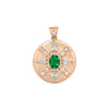 Oval Cut EmeraldCoin Pendant with Diamonds in 14k Gold By Valley Rose Ethical Jewelry