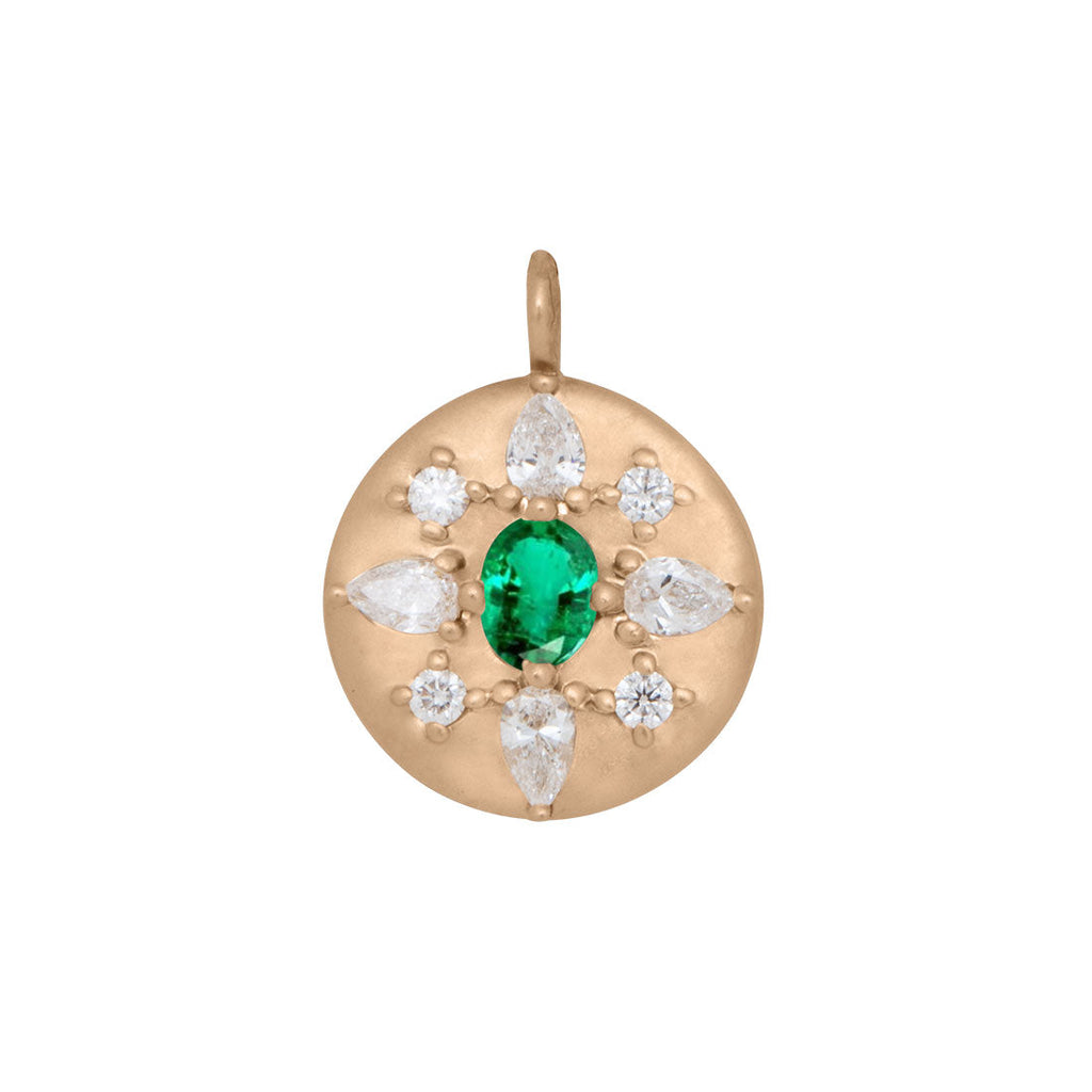 Oval Cut Blue Emerald Pendant with Diamonds in 14k Gold By Valley Rose Ethical Jewelry