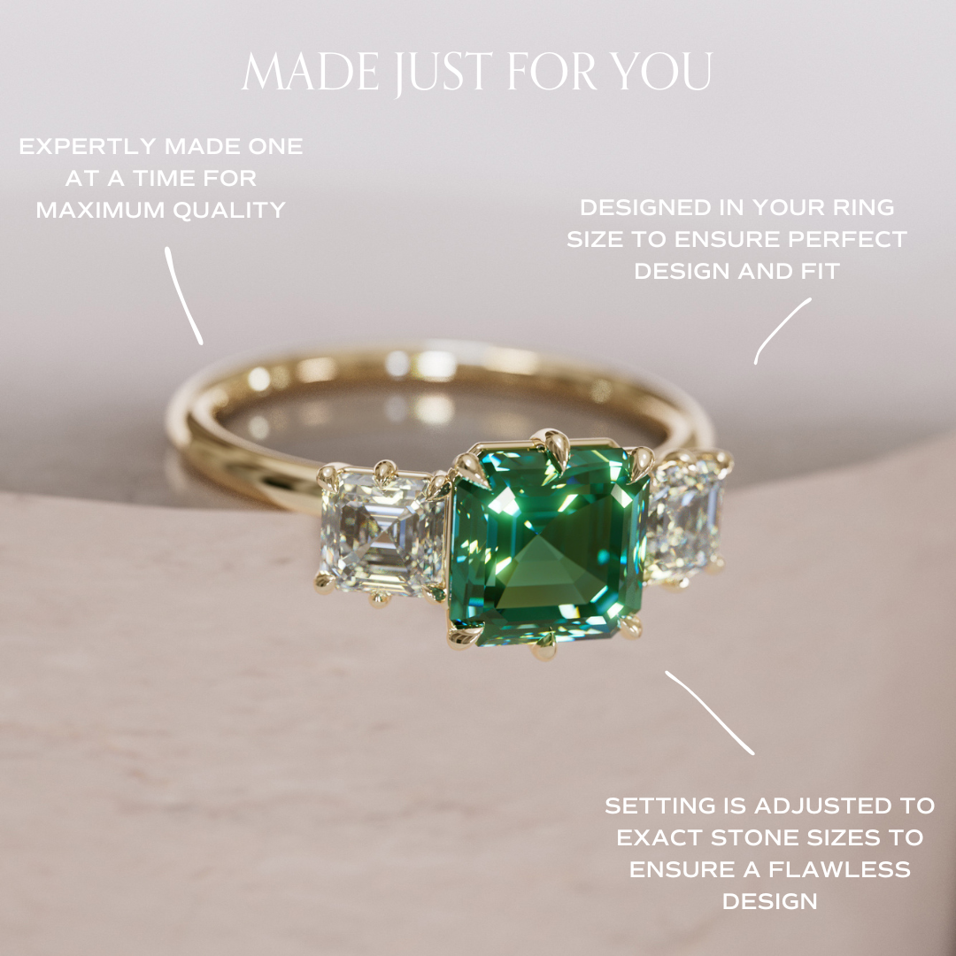 Ari Asscher Cut Green Sapphire Modern Unique Three Stone Engagement Ring By Valley Rose