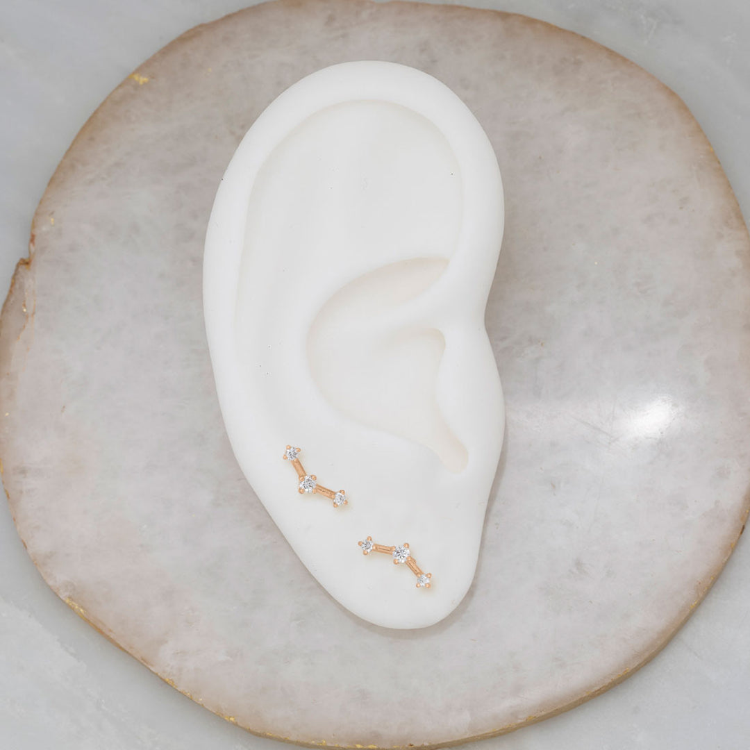 3 Star Constellation Gold Diamond Ear Climbers - Artemis Earrings Lab Diamond By Valley Rose Ethical Jewelry