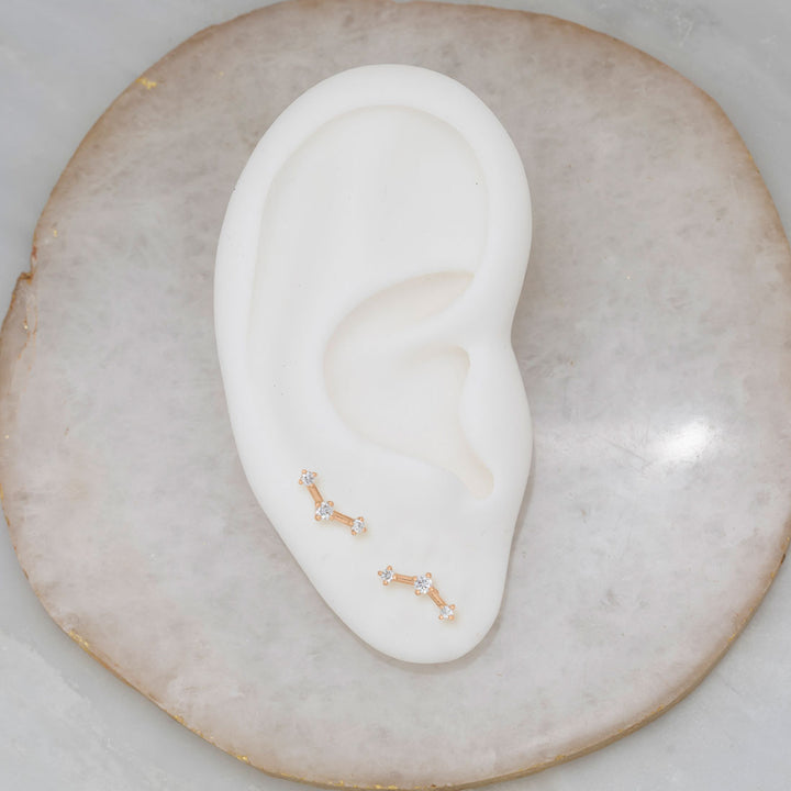 3 Star Constellation Gold Diamond Ear Climbers - Artemis Earrings Lab Diamond By Valley Rose Ethical Jewelry