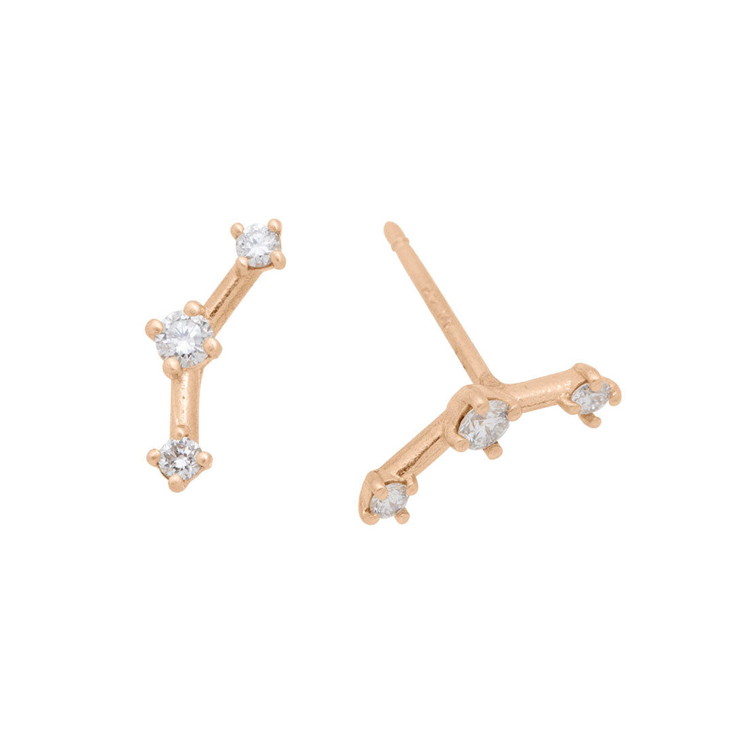 3 Star Constellation Gold Diamond Ear Climbers - Artemis Earrings Lab Diamond By Valley Rose Ethical Jewelry