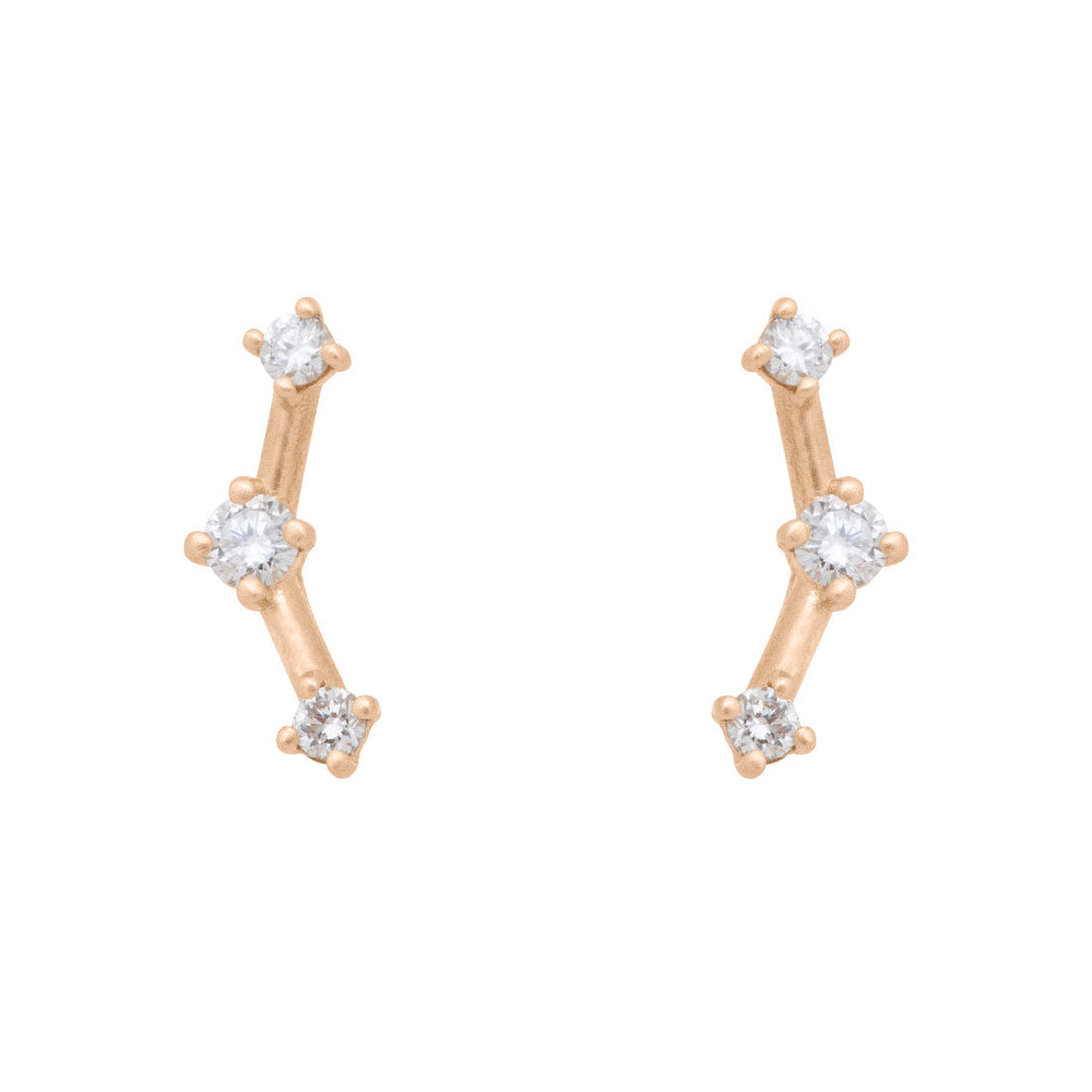3 Star Constellation Gold Diamond Ear Climbers - Artemis Earrings Lab Diamond By Valley Rose Ethical Jewelry
