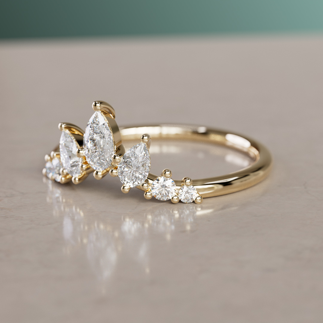 Astrea Pear Diamond Crown Stacked Diamond Wedding Ring By Valley Rose