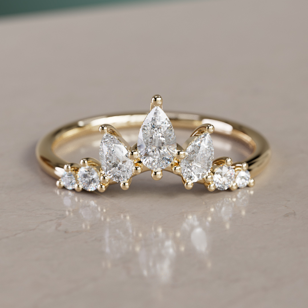Astrea Pear Diamond Crown Stacked Diamond Wedding Ring By Valley Rose
