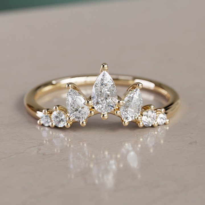 Astrea Pear Diamond Crown Stacked Diamond Wedding Ring By Valley Rose