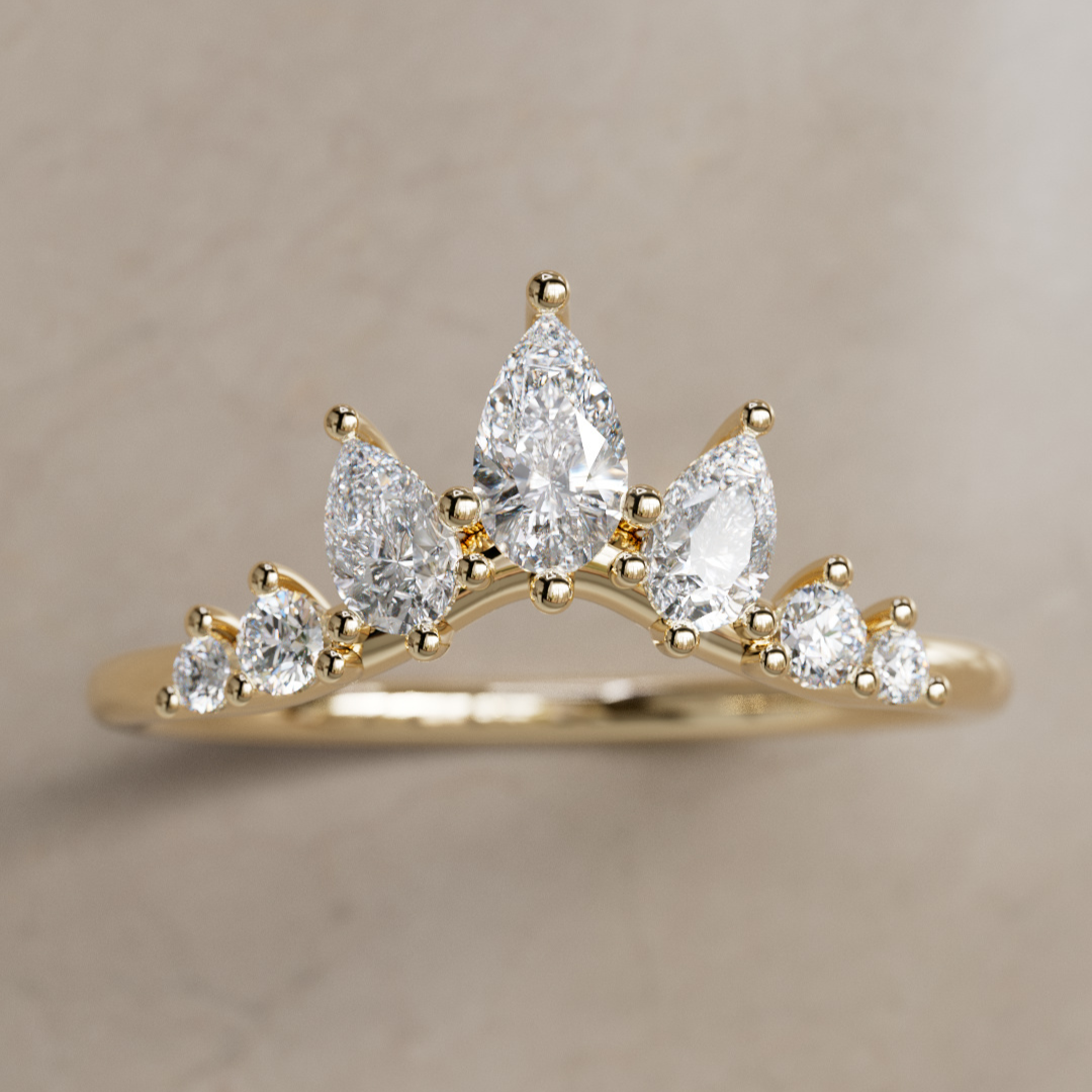 Astrea Pear Diamond Crown Stacked Diamond Wedding Ring By Valley Rose