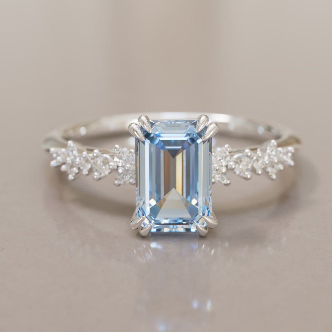 Astrid Emerald Cut Blue Diamond Modern Unique Engagement Ring By Valley Rose