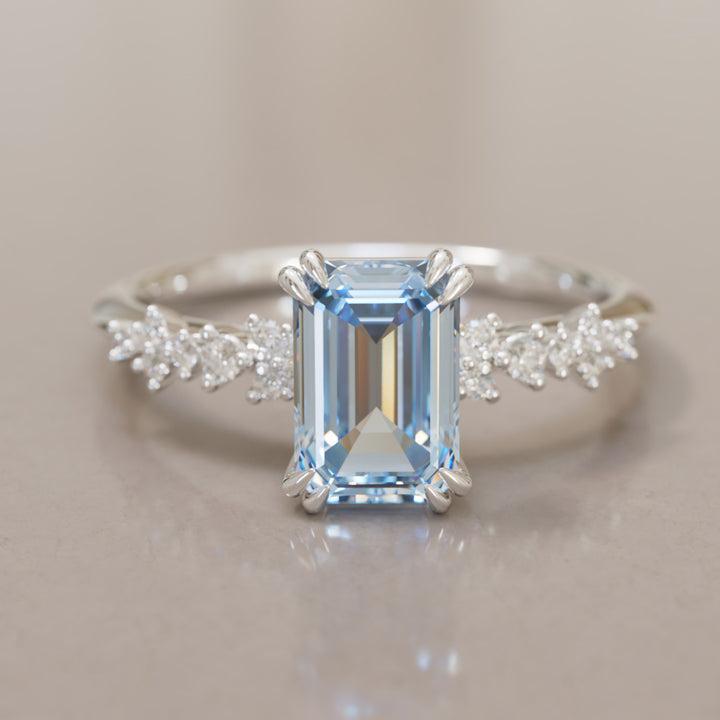 Astrid Emerald Cut Blue Diamond Modern Unique Engagement Ring By Valley Rose