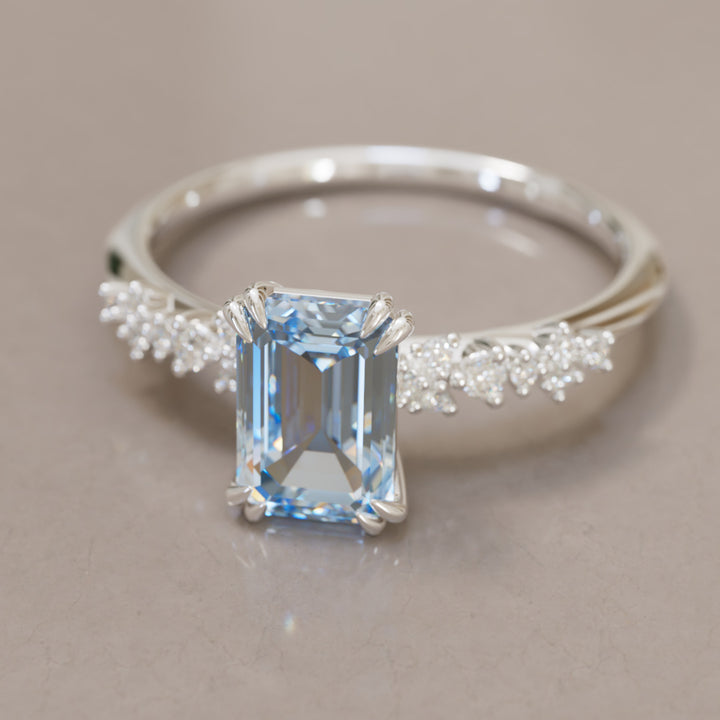 Astrid Emerald Cut Blue Diamond Modern Unique Engagement Ring By Valley Rose
